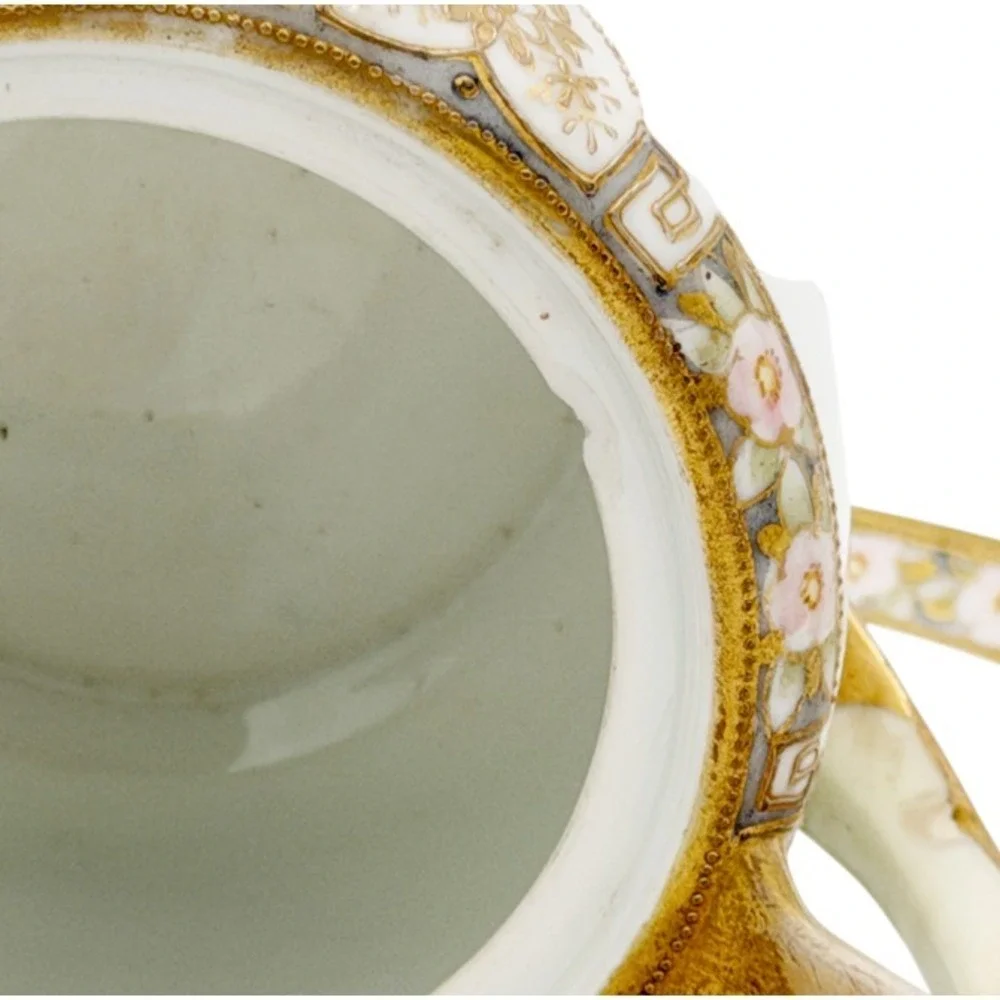 Antique Nippon Sugar Bowl Open Form w Underplate Edwardian Porcelain Curio Shelf